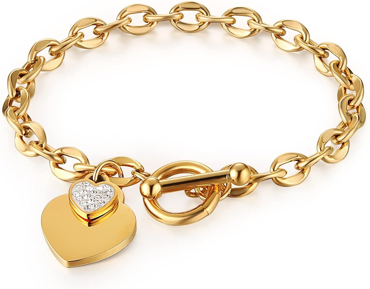 HZMAN Stainless Steel Silver/Rose/18k Gold Plated Zircon Heart Bracelet for Women Girls Romantic ... | Amazon (US)
