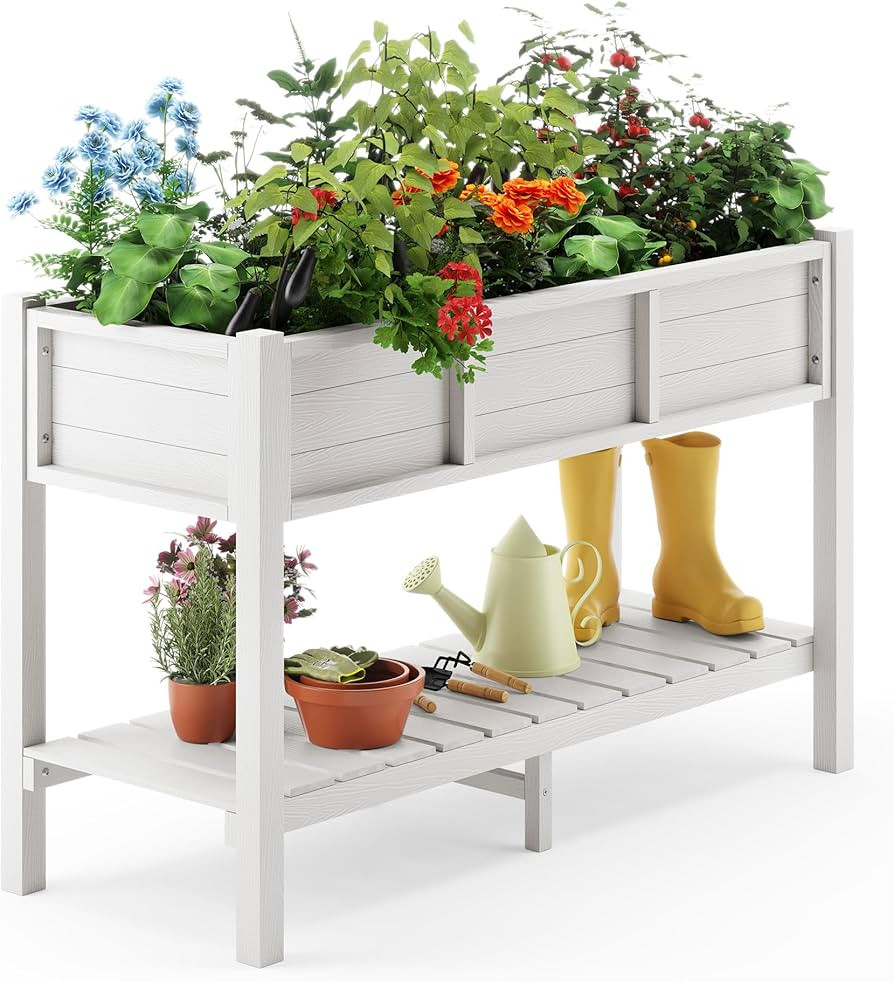 LUE BONA Raised Garden Bed with Tools, 45*18*29 in, Poly Elevated Planter Box with Legs And Stora... | Amazon (US)