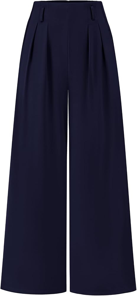 BTFBM Women's Elegant Flowy Dress Pants Front Pleated High Waisted Casual Wide Leg Loose Palazzo ... | Amazon (US)