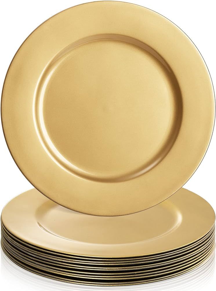 ZEAYEA 12 Pack Gold Charger Plates, 13 Inch Plastic Round Dinner Charger Plates for Wedding Party... | Amazon (US)