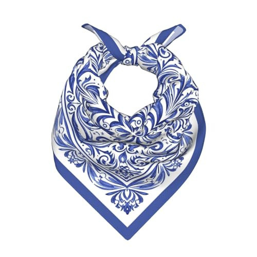 Keeawou Blue White Floral Square Neck Scarf Bandana For Women, Fashion Silk Satin Neckerchief Headscarf Purse Bag Handbags Scarfs | Amazon (US)