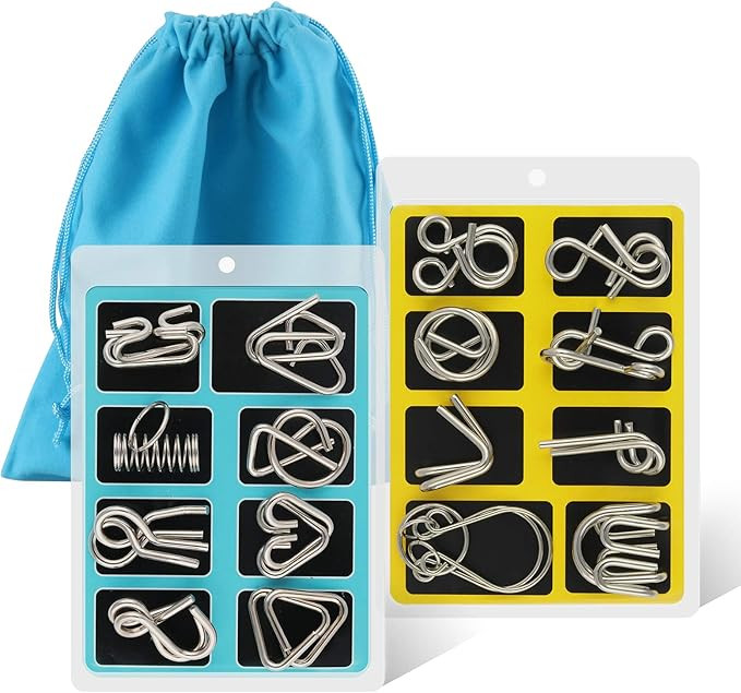 Coogam Metal Wire Puzzle Set of 16 with Pouch,Brain Teaser IQ Test Disentanglemen Iron Link Unloc... | Amazon (US)