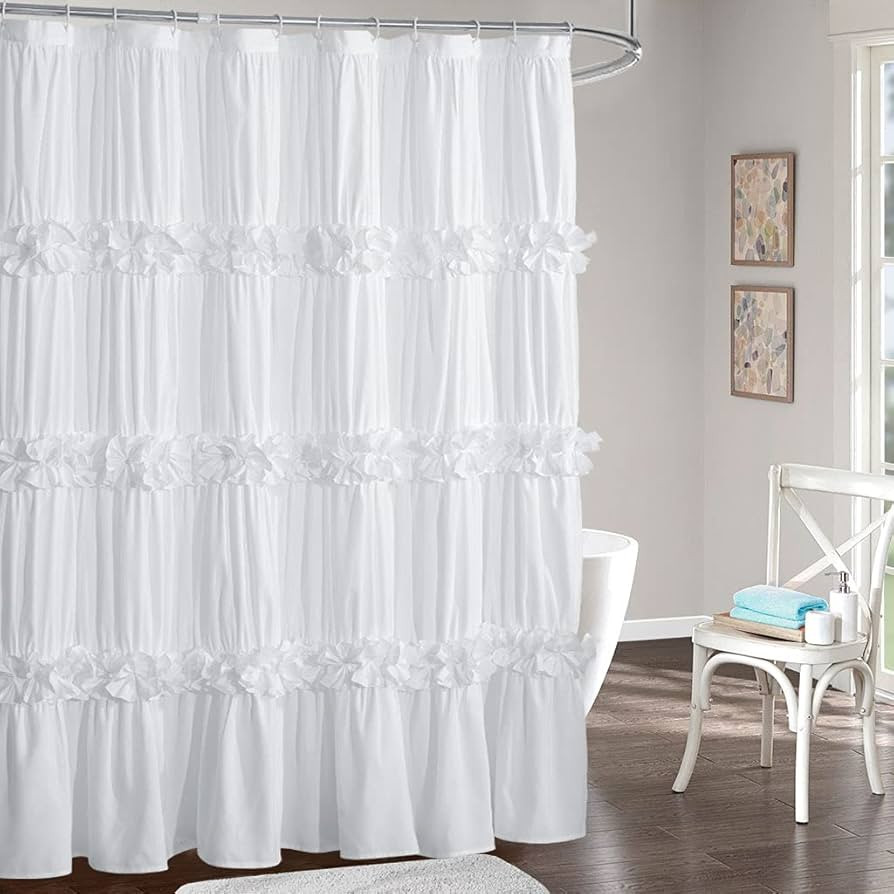 Victorian Ruffle Shower Curtain, Vintage Handcrafted Bow Tie Bath Curtain for Master Bathroom, Ru... | Amazon (US)