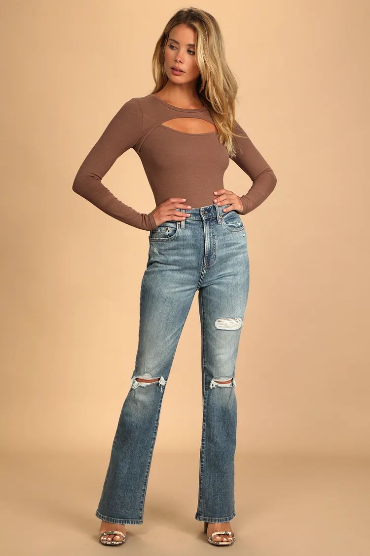 Go-Getter Light Wash High-Rise Distressed Flare Jeans | Lulus (US)