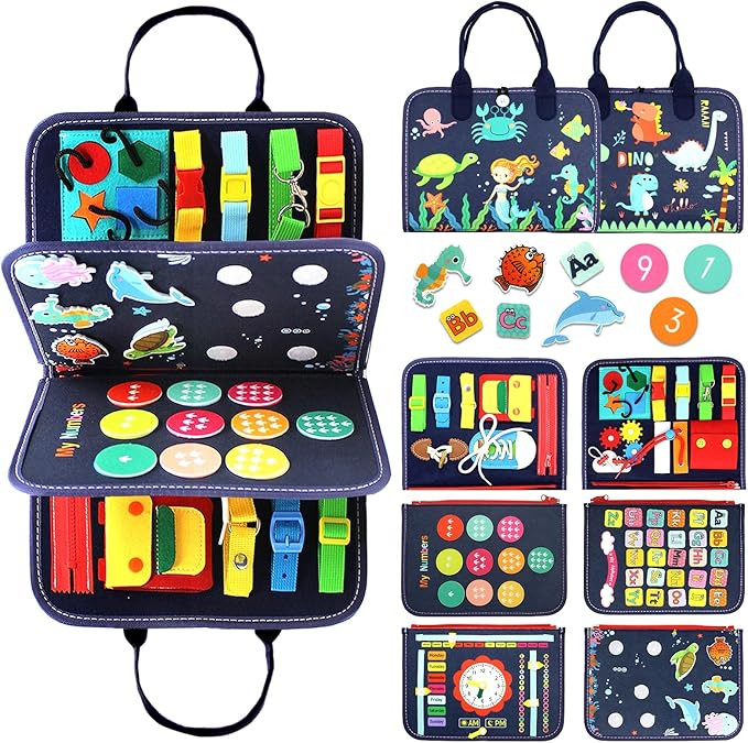 Qizfun Busy Board Montessori Toy for 1 2 3 4 Years Old, Educational Activity Sensory Board Presch... | Amazon (US)