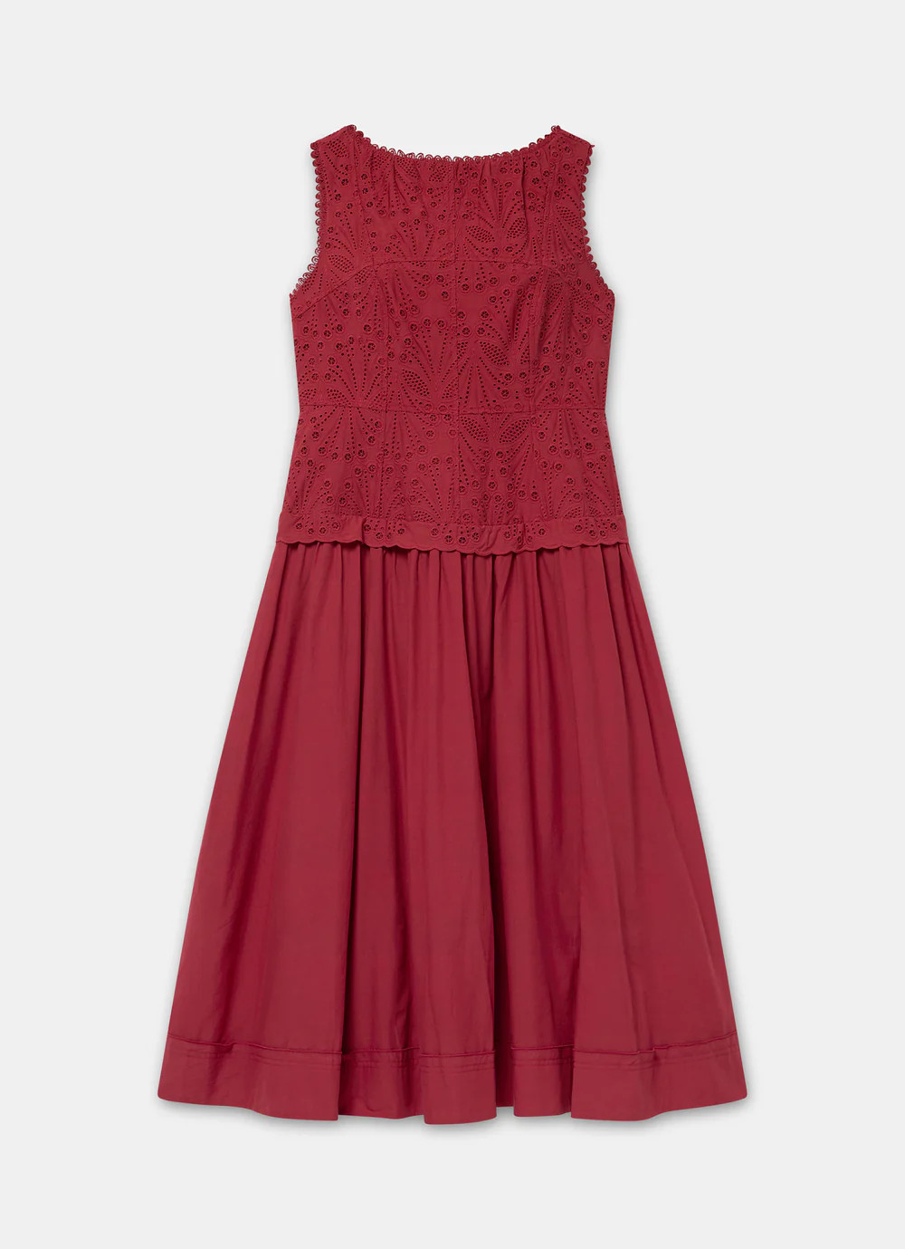 Red Cotton Broderie Midi Dress | Mint Velvet