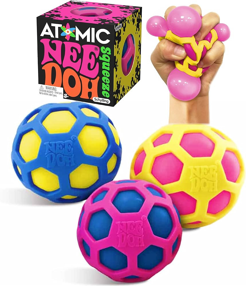 Schylling Atomic Nee Doh...Groovy Glob! Squishy, Squeezy, Stretchy Stress Fidget Balls Blue, Yell... | Amazon (US)