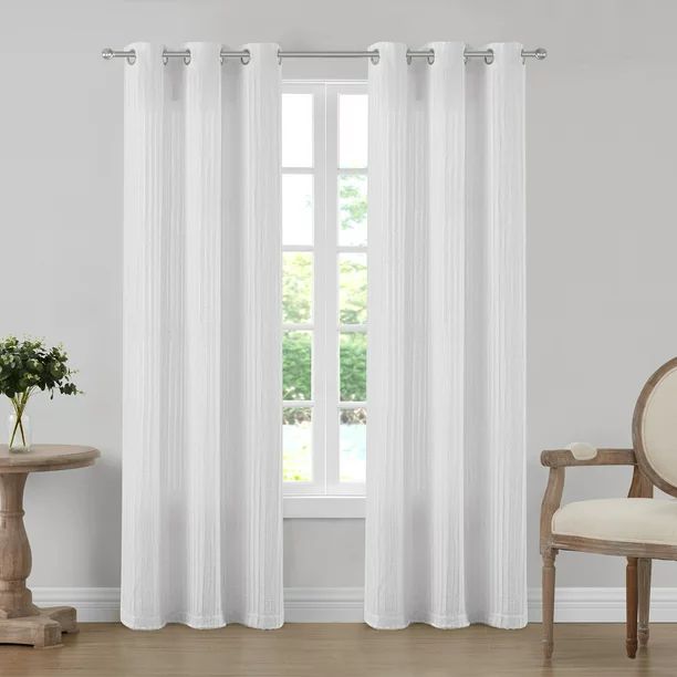 My Texas House Brady Light Filtering Grommet Curtain Panel, Set of Two, White | Walmart (US)