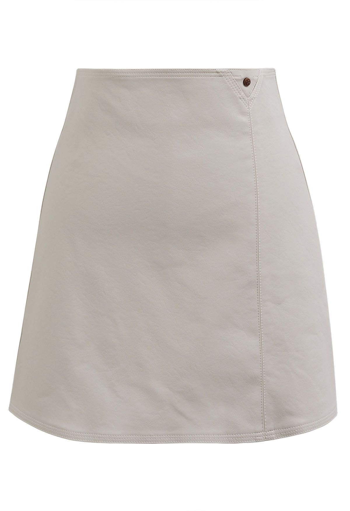 Button Trimmed Faux Leather Mini Skirt in Ivory | Chicwish