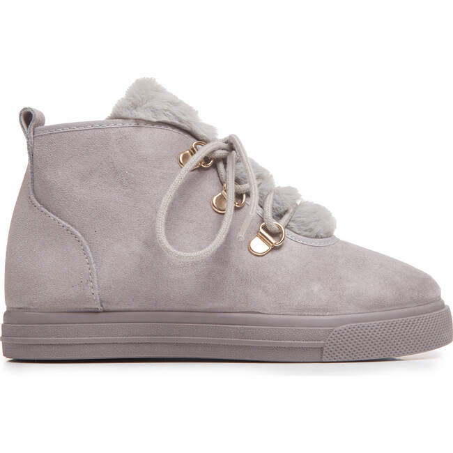Faux-Fur Suede Lace-Up Sneaker Booties, Grey | Maisonette