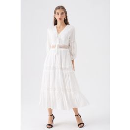 Sunflower Embroidered Lace-Up Front White Maxi Dress | Chicwish