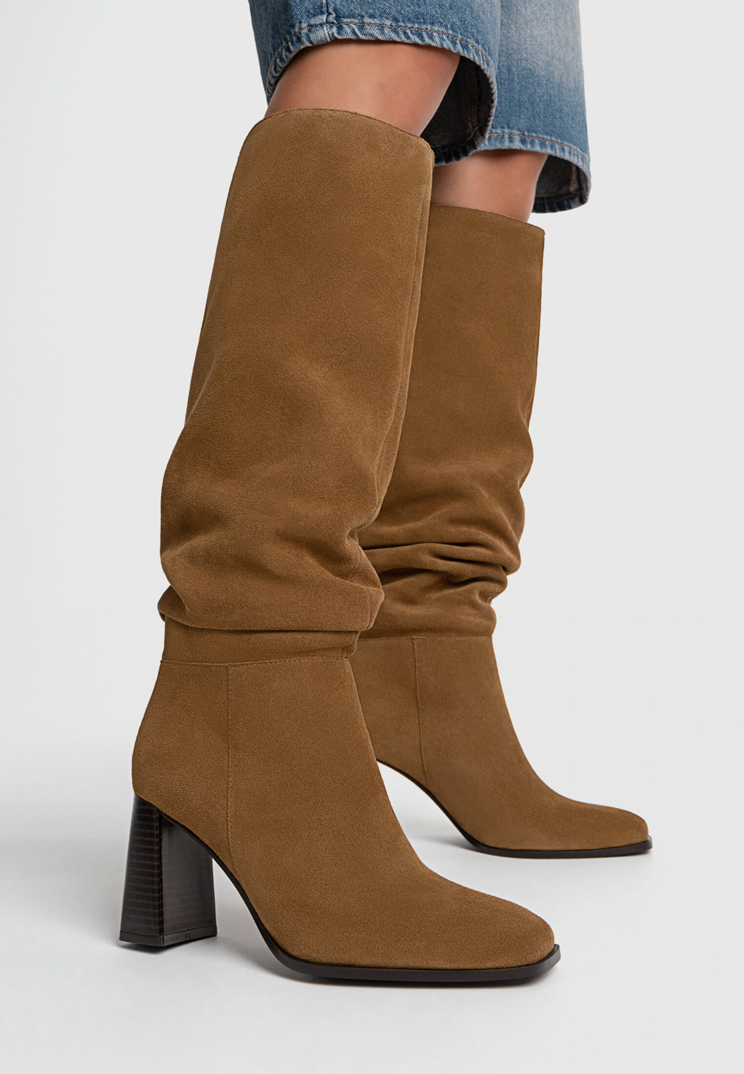 Slouchy leather high-heel boots - Women's fashion | Stradivarius United Kingdom | Stradivarius (UK)
