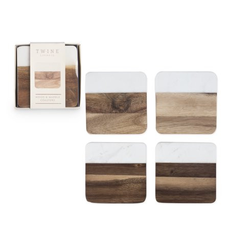 Twine Modern Square Coasters in Acacia Wood & Marble Design Set of 4 | Walmart (US)