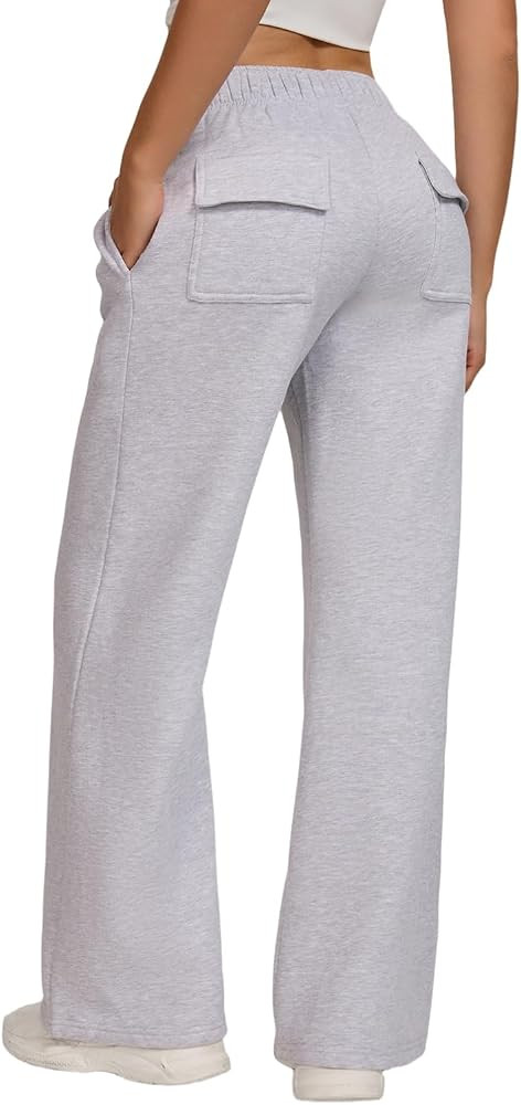 QINSEN Women's Flare Wide Leg Sweatpants Casual Fleece Lined Back Pockets Lounge Sweat Pants | Amazon (US)