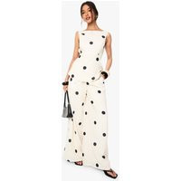Womens Polka Wide Leg Trousers - White - 12, White | Boohoo.com (UK & IE)
