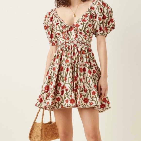 Agua by Agua Bendita Women's Red Manzanilla Floral Cotton Poplin Mini Dress (S) | Poshmark