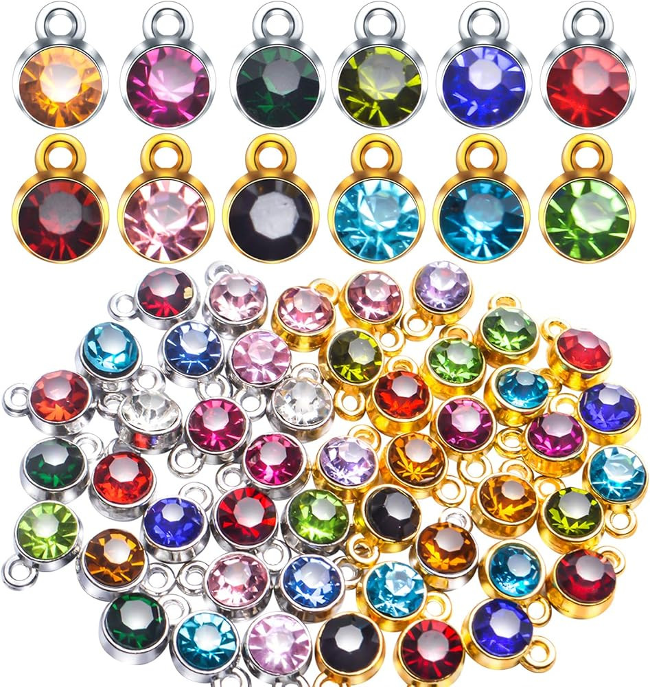 Aylifu Crystal Pendant Charms,48pcs Golden Silver Crystal Birthstone Charms Rhinestone Pendants C... | Amazon (US)