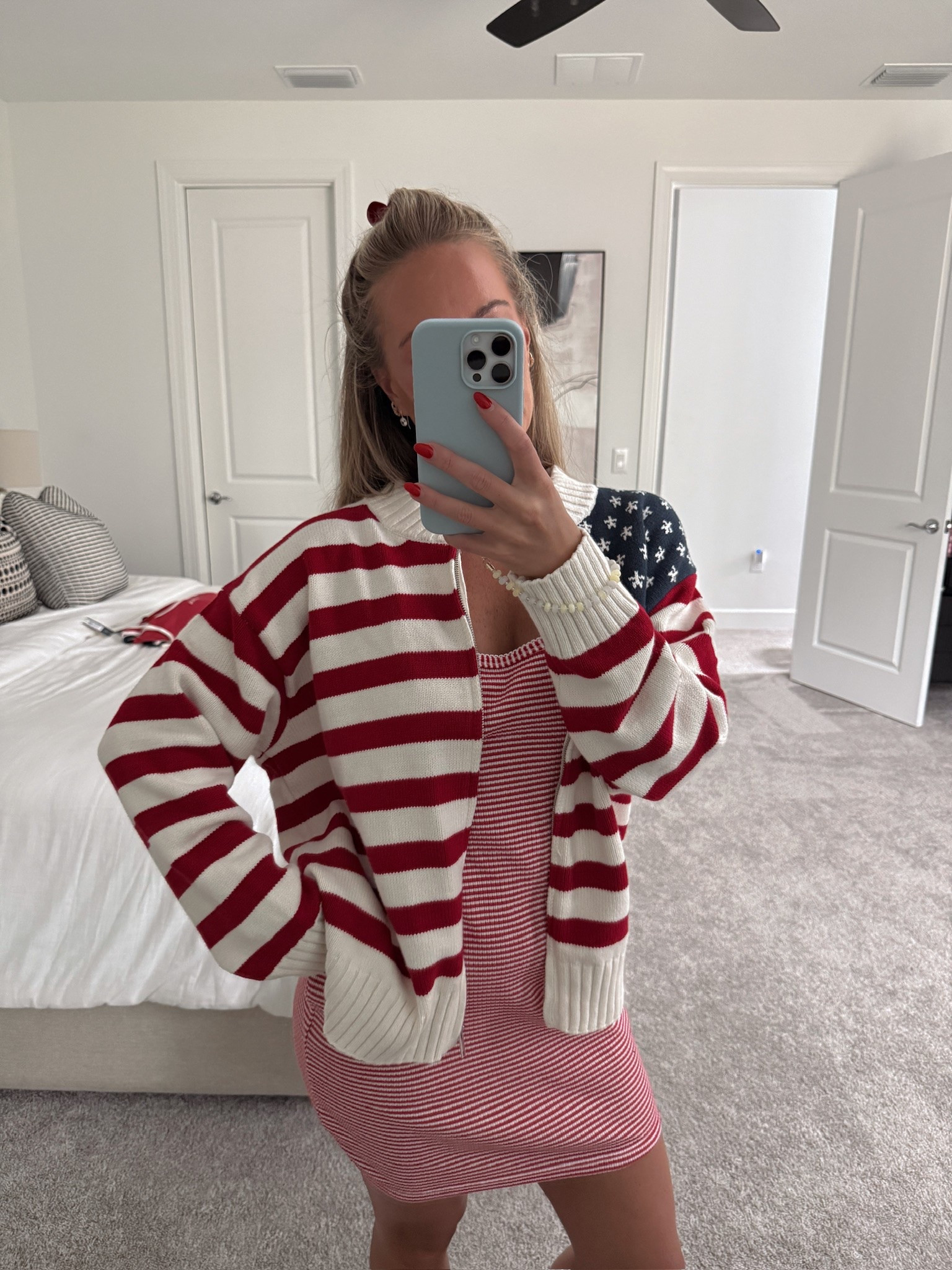 Americana Summer vibes from this  @Target collection 🇺🇸 

Wearing a S in the striped bodycon dress and sized up in the American flag cardigan for oversized fit. 

Americana summer, New England summer, flag cardigan, Americana cardigan, Target Universal Thread, patriotic outerwear, coastal summer style, 4th of July look, summer statement piece, Target finds, OOTD, summer fashion

#LTKSeasonal #LTKootd