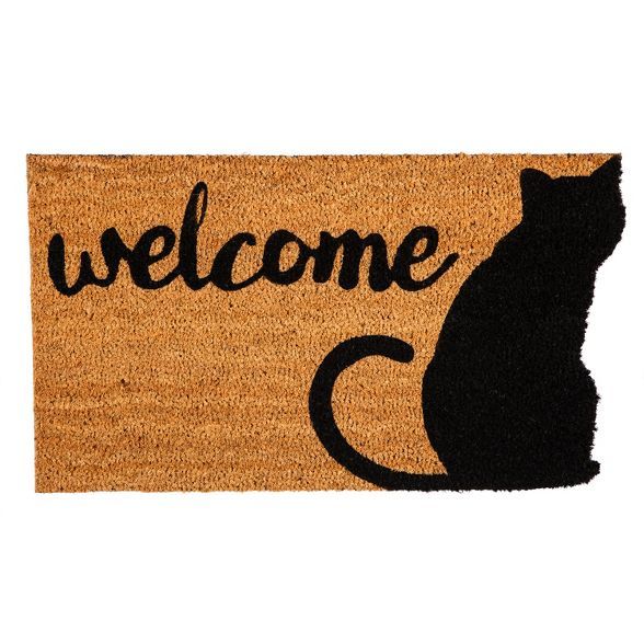 Evergreen Flag Cat Welcome Shaped Coir Mat | Target