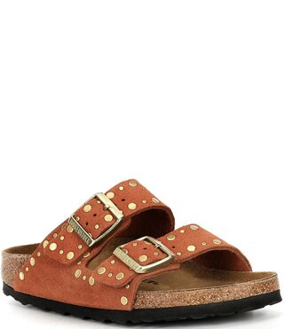 Birkenstock Arizona Suede Rivet Detail Double Banded Slide Sandals | Dillard's | Dillard's