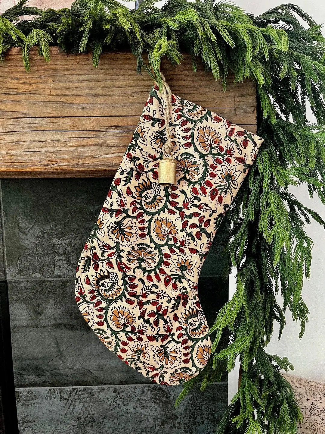 Christmas Stocking Evergreen Floral - Etsy | Etsy (US)