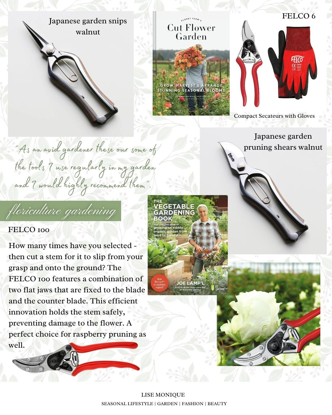 𝗦𝗵𝗼𝗽 ~ 𝗙𝗹𝗼𝗿𝗶𝗰𝘂𝗹𝘁𝘂𝗿𝗲 𝗖𝗼𝗹𝗹𝗲𝗰𝘁𝗶𝗼𝗻

✅ 𝘗𝘭𝘦𝘢𝘴𝘦 𝘧𝘰𝘭𝘭𝘰𝘸 𝘮𝘺 𝘓𝘛𝘒 𝘚𝘩𝘰𝘱, 𝘢𝘯𝘥 𝘮𝘢𝘬𝘦 𝘴𝘶𝘳𝘦 𝘵𝘰 𝘱𝘳𝘦𝘴𝘴 𝘵𝘩𝘦 𝙎𝙐𝘽𝙎𝘾𝙍𝙄𝘽𝙀 𝘽𝙐𝙏𝙏𝙊𝙉 𝘵𝘰𝘰! 𝘠𝘰𝘶 𝘸𝘪𝘭𝘭 𝘣𝘦 𝘯𝘰𝘵𝘪𝘧𝘪𝘦𝘥 𝘢𝘴 𝘴𝘰𝘰𝘯 𝘢𝘴 𝘐 𝘱𝘰𝘴𝘵 𝘰𝘯 𝘮𝘺 𝘴𝘵𝘰𝘳𝘦! 𝘐 𝘢𝘮 𝘢𝘯 𝘢𝘷𝘪𝘥 𝘨𝘢𝘳𝘥𝘦𝘯𝘦𝘳 𝘢𝘯𝘥 𝘸𝘪𝘭𝘭 𝘣𝘦 𝘩𝘢𝘷𝘪𝘯𝘨 𝘮𝘢𝘯𝘺 𝘷𝘪𝘥𝘦𝘰𝘴 𝘱𝘰𝘴𝘵𝘦𝘥 𝘸𝘪𝘵𝘩 𝘢𝘭𝘭 𝘴𝘰𝘳𝘵𝘴 𝘰𝘧 𝘵𝘪𝘱𝘴, 𝘢𝘯𝘥 𝘪𝘯𝘴𝘱𝘪𝘳𝘢𝘵𝘪𝘰𝘯!  

When I first started out gardening, I purchased according to my budget I felt comfortable with. That being said, I know I spent way more on gardening tools that would only last a season, or two and usually failed, went rusty or worse just broke. I would inevitably have to repurchase over and over. They just did not stand the test of time. Finally, tiring of this repeat buying, I started investing in 𝘲𝘶𝘢𝘭𝘪𝘵𝘺 garden tools. Every year at the beginning of the season I would purchase a good quality garden tool or two. And…slowly the repeat buying slowed down. Considerably. 
Not only that, My gardening became more pleasurable, the tasks just easier, and sometimes crazy great! 
If you’re a gardener you will understand, the joy of working your garden using high quality tools and how much more enjoyable the tasks are.

I will be sharing my collection of gardening tools over this gardening season on video form so we all know how to maintain these amazing tools so they last. 

These are some of the secateurs (pruners) I own. 


#dewit #sneedoer #felco #pruners #secateurs #gardening #gardentools 

#LTKMens #LTKHome #LTKWatchNow

#LTKSeasonal #LTKOver40 #LTKHome

#LTKMens #LTKHome #LTKSeasonal