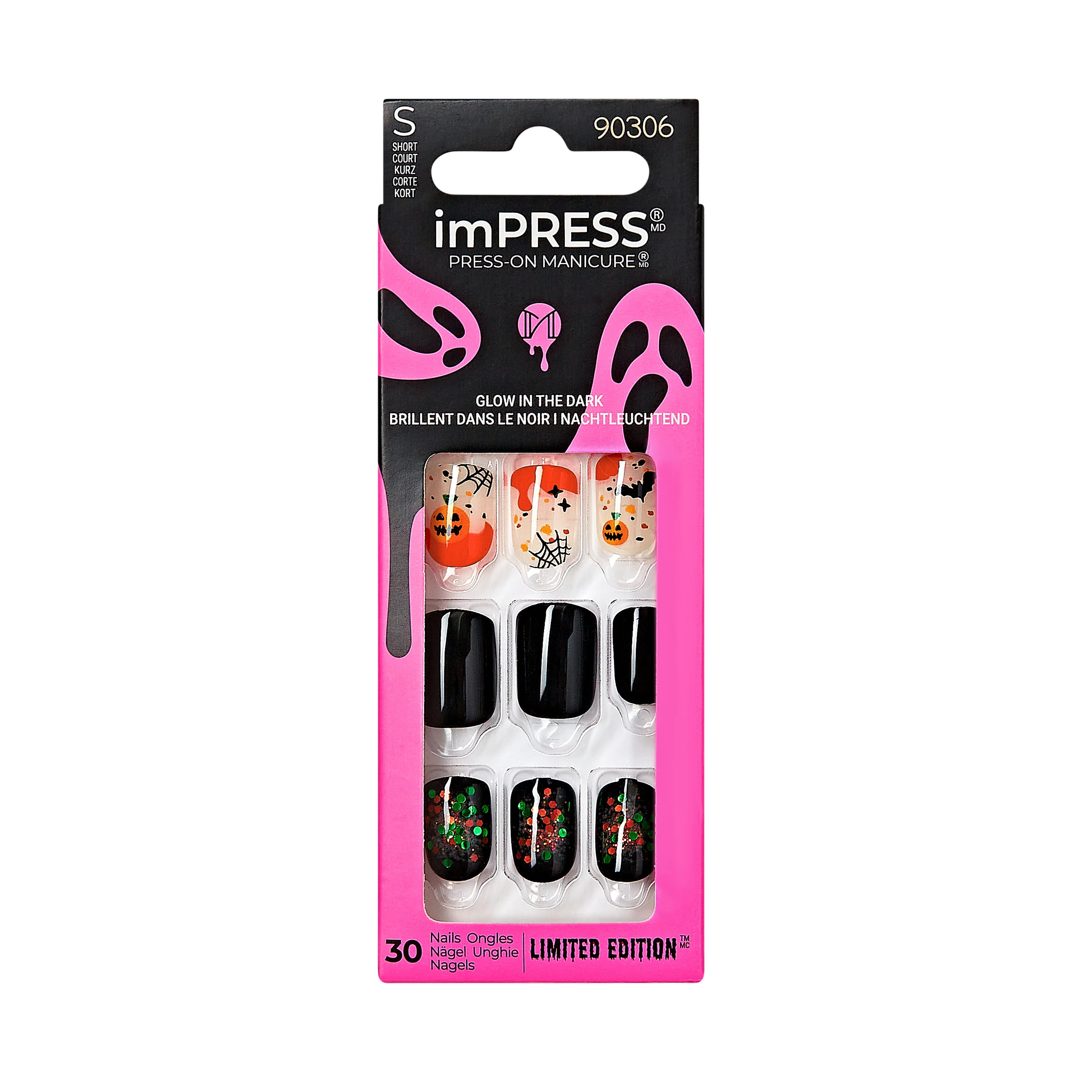KISS imPRESS Press-On Manicure Halloween, Black, Short Length, Square Shape, 'Take a Bite', 33 Ct... | Walmart (US)