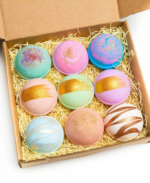 9 Pack Bath Bombs Gift Set| Vegan Bath Bombs| Natural Ingredients| Moisturize Dry Skin|Valentine'... | Etsy (US)