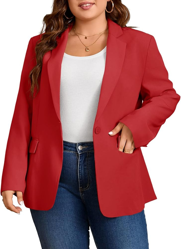 Cicy Bell Womens Plus Size Casual Blazers Open Front Long Sleeve Work Office Suit Jackets | Amazon (US)