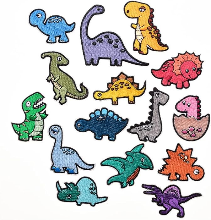 15 Pcs Iron On Patches,Embroidered Dinosaur Patches, Applique Kit Assorted Size Decoration Sew On... | Amazon (US)