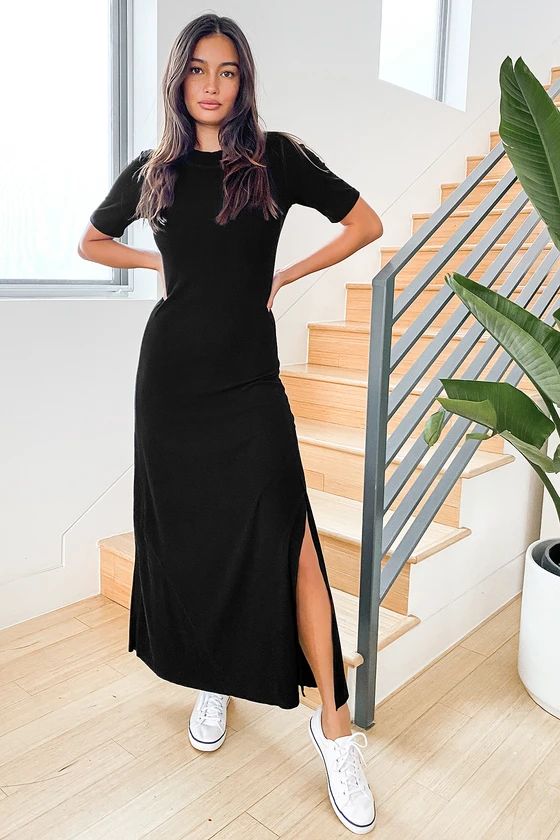 Relaxed to the Max Black Ribbed Maxi Shirt Dress | Lulus (US)