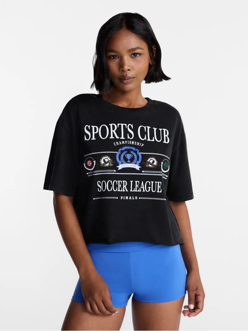 No Boundaries Boxy Cropped Graphic Tee, Women's and Women's Plus XXS-4X | Walmart (US)