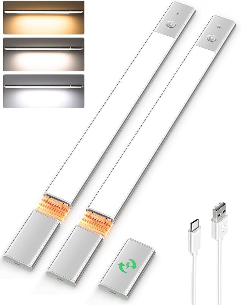EZVALO Under Cabinet Lighting, 2Pack Closet Lights with 3 Detachable Batteries, Magnetic Motion S... | Amazon (US)