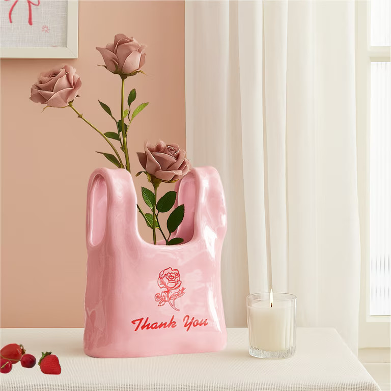 Mainstays Pink Bodega Shopping Bag Ceramic Vase, 5.9" L x 9" H | Walmart (US)