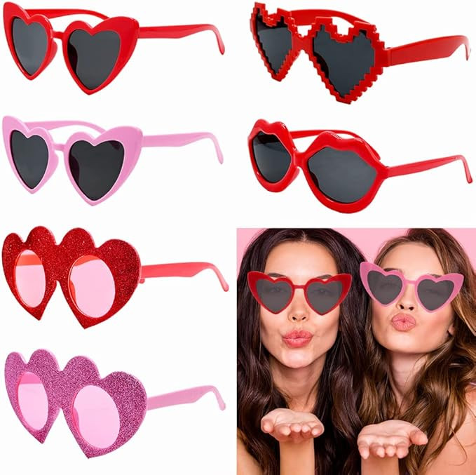 Valentines Heart Sunglasses Set, 6 Pack Valentine's Day Fancy Eyeglasses, Cute Party Sunglasses f... | Amazon (US)