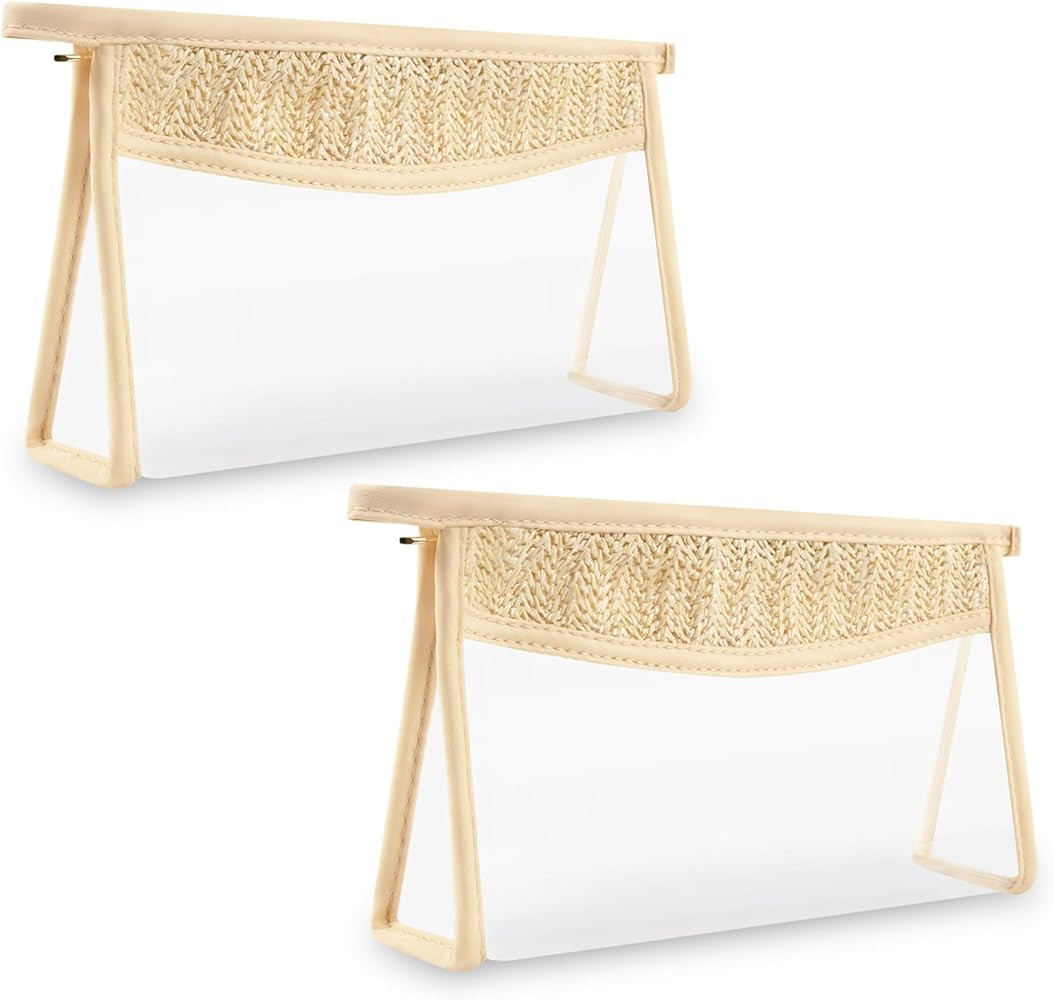 2Pcs Boho Patch Bag Clear Makeup Letter Bag, Waterproof Zipper Make up Bags Toiletry Pouch for Wo... | Amazon (US)