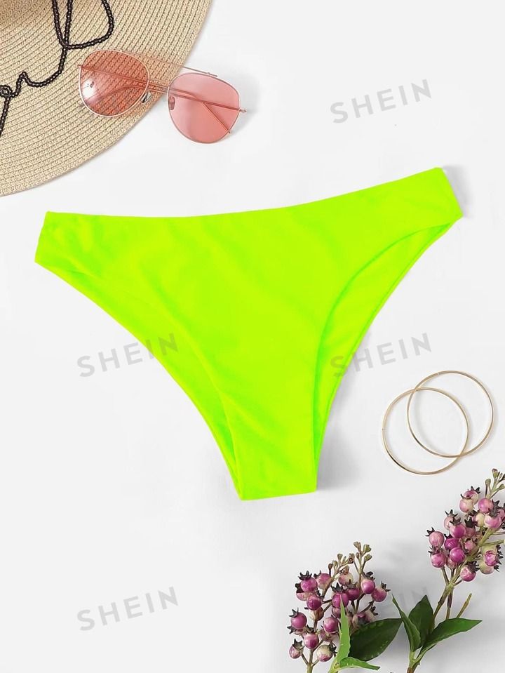 SHEIN Swim Basics Summer Beach Solid Neon Bikini Bottom, Swimming Panty Bathing Suit | SHEIN