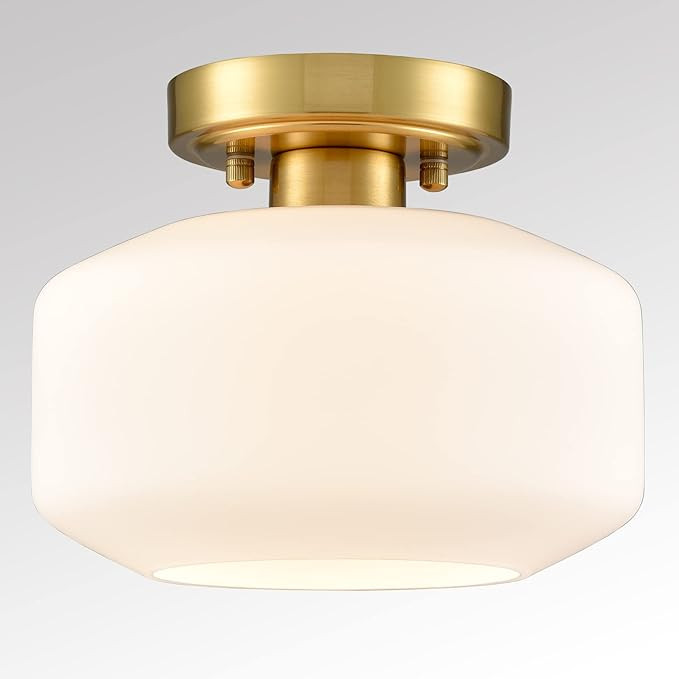 Modern Farmhouse Semi Flush Mount Ceiling Light Gold Hallway Light Fixture Ceiling Hung Opal Milk... | Amazon (US)