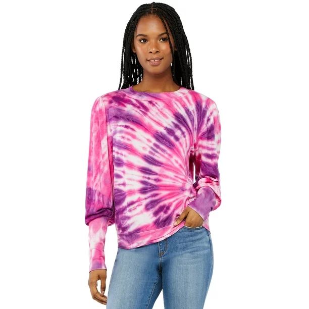 Scoop Women's Tie Dye Puff Sleeve Sweatshirt | Walmart (US)