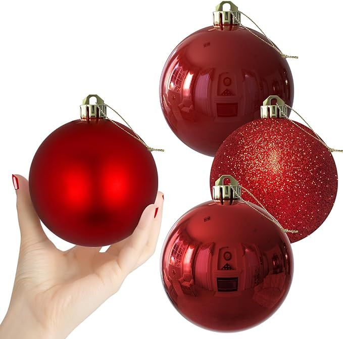 Red 4.0" Large Christmas Balls - Christmas Tree Decoration Ornaments Shatterproof Hanging Balls f... | Amazon (US)