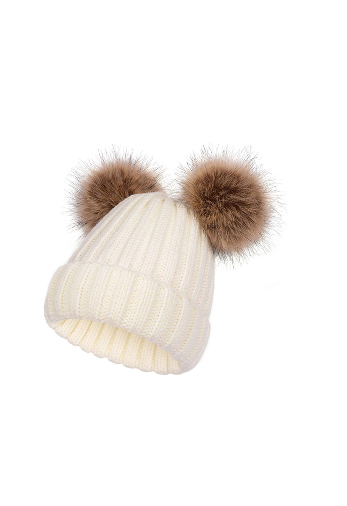 Fuzzy Pom-Pom Knit Beanie Hat in Ivory | Chicwish