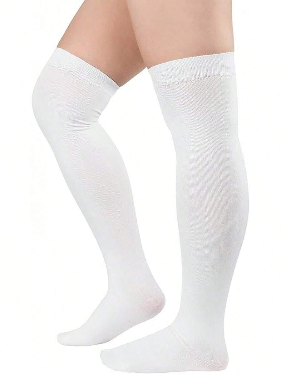 Zando Women Plus Size Thigh High Stockings Over Knee Thin Tube Socks Long Sport Tights Casual Str... | SHEIN