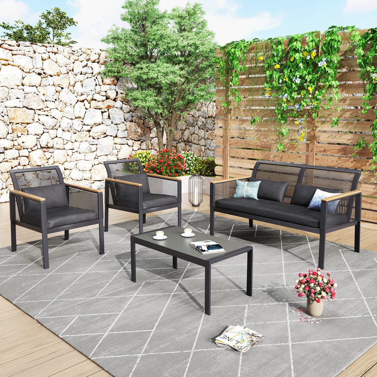 Outdoor/
Outdoor & Patio Furniture/
Patio Furniture Sets/
Patio Conversation Sets/
SKU: W001291095
Atila High-Density Polyethylene Wicker 4 Piece Sofa Seating Group with Cushions
By
Wade Logan®

4.5
Rated 4.5 out of 5 stars.
1103 Reviews






Sale





















$299.99
was$499.00
40% Off
Sale
or
{MONTHLY_PAYMENT}$50/mo. for 6 mos.suggested payments with the Wayfair Credit Cardsuggested payments with the Wayfair Credit Card

Apply Now

Earn $15.00 in rewards, with 5% back¹, plus more exclusive perksEarn $15.00 in rewards, with 5% back¹, plus more exclusive perks

Learn more
FREE 2-Day Delivery
Get it by Thu, May 29 to 07060
(Order within 18 hrs 3 mins)



Add to Cart
Services

Professional Assembly - $109.99


5 Year Protection Plan - $58.99

Get Everything You Need



Atila High-Density Polyethylene Wicker 4 Piece Sofa Seating Group with Cushions
$299.99
Carey Rectangular Mahogany Outdoor Buffet & Console Table
$246.99
Buy Both: $546.98
At a Glance
Seat Height - Floor to Seat: 31 ''
Seating Capacity: 4
Commercial Use
Assembly Required
Assembly Tools Included

Description

Specifications

Return Policy

Reviews

4 Pieces Patio Furniture Sets, Outdoor Patio Seating Group With Handwoven Rope, Wooden Grain Printing Metal Frame
$610.00
was$800.00
(4)Rated 4.8 out of 5 stars.4 total votes
Sponsored
Compare Similar Items
Sale

Atila High-Density Polyethylene Wicker 4 Piece Sofa Seating Group with Cushions
$299.99
was$499.00
(1103)Rated 4.5 out of 5 stars.1103 total votes
Current Item

Add to Cart
Memorial Day Deal

4 - Person Patio Conversation Sets with Cushions
$239.99
was$314.99
(266)Rated 4.3 out of 5 stars.266 total votes

Add to Cart
Memorial Day Deal


Armantine Darb Stylish 4-Person Wicker Patio Set
$279.99
was$389.99
(226)Rated 4.5 out of 5 stars.226 total votes
Sponsored

Add to Cart
Sale

Onika 4 Piece Patio Conversation Set
$138.99
was$168.99
(1940)Rated 4.4 out of 5 stars.1940 total votes

Add to Cart
Memorial Day Deal


Ledet 4 - Person Patio Conversation Sets with Cushions
$289.99
was$469.99
(237)Rated 4.6 out of 5 stars.237 total votes

Add to Cart
Memorial Day Deal


Calhoun Acacia 4 - Person Patio Conversation Sets with Cushions
$365.99
was$780.00
(4647)Rated 4.4 out of 5 stars.4647 total votes

Add to Cart

Hartzell 4- Person Patio Seating Collection W/ Coffee Table
$142.60
was$323.99
(132)Rated 4.4 out of 5 stars.132 total votes

Add to Cart
4 Stars and Above
Sponsored
Memorial Day Deal


Calhoun Acacia 4 - Person Patio Conversation Sets with Cushions
$339.99
was$775.20
(4647)Rated 4.4 out of 5 stars.4647 total votes

Add to Cart
Memorial Day Deal

Calhoun Acacia 4 - Person Patio Conversation Sets with Cushions
$319.99
was$842.40
(4318)Rated 4.4 out of 5 stars.4318 total votes

Add to Cart
Sale

Hardesty 4 - Person Patio Conversation Sets with Cushions
$499.99
was$1,080.00
(412)Rated 4.2 out of 5 stars.412 total votes

Add to Cart
Memorial Day Deal

Arlethe Wood 4 - Person Patio Conversation Sets with Cushions
$489.99
was$1,140.00
(1613)Rated 4.2 out of 5 stars.1613 total votes

Add to Cart
Memorial Day Deal


Avyion Acacia 4 - Person Patio Conversation Sets with Cushions
$529.99
was$1,156.80
(208)Rated 4.6 out of 5 stars.208 total votes

Add to Cart
Sale

Delosreyes Acacia 4 - Person Patio Conversation Sets with Cushions
$369.99
was$772.80
(2159)Rated 4.3 out of 5 stars.2159 total votes

Add to Cart
Memorial Day Deal


Armantine Darb Stylish 4-Person Wicker Patio Set
$279.99
was$325.59
(226)Rated 4.5 out of 5 stars.226 total votes

Add to Cart
Memorial Day Deal


Calhoun Acacia 4 - Person Patio Conversation Sets with Cushions
$399.99
was$873.60
(2320)Rated 4.4 out of 5 stars.2320 total votes

Add to Cart
Closeout

Knopp 4 - Person Patio Conversation Sets with Cushions
$234.99
was$599.00
(272)Rated 4.4 out of 5 stars.272 total votes

Add to Cart
Sale

Upper Vobster 4 - Person Patio Conversation Sets
$369.99
was$765.60
(12)Rated 3.8 out of 5 stars.12 total votes

Add to Cart
Memorial Day Deal

Alturas Searl Product 7 - Person Outdoor Seating Group with Cushions
$950.00
was$1,100.00
(806)Rated 4.6 out of 5 stars.806 total votes

Add to Cart

Joliet Acacia 4 - Person Patio Conversation Sets with Cushions
$389.99
was$808.80
(2350)Rated 4.4 out of 5 stars.2350 total votes

Add to Cart
Frequently Bought Together
Sale


Akosha Patio Outdoor Lounge Chair with Cushions
(Set of 2)
$285.99
$143.00 per item
was$319.99
(55)Rated 4.7 out of 5 stars.55 total votes

Add to Cart
Sale

28'' Square Tempered Metal Table with Rattan Edging
$70.55
was$78.26
(420)Rated 4.7 out of 5 stars.420 total votes

Add to Cart
Memorial Day Deal


Lataivia Round Steel Wood Burning Fire Pit
$101.99
was$209.99
(207)Rated 4.6 out of 5 stars.207 total votes

Add to Cart
Memorial Day Deal

Caggiano 76.25'' Aluminum Outdoor Patio Sofa
$529.99
was$709.99
(1022)Rated 4.6 out of 5 stars.1022 total votes

Add to Cart
Sale

Blas 44.1'' Wicker Outdoor Loveseat
$113.99
was$136.99
(49)Rated 4.7 out of 5 stars.49 total votes

Add to Cart
Memorial Day Deal


Wicker Premium All-Weather Wicker Outdoor Lounge Chair
(Set of 2)
$217.99
$109.00 per item
was$229.99
(321)Rated 4.5 out of 5 stars.321 total votes

Add to Cart
Memorial Day Deal

Portable Commercial Grade Outdoor Smokeless Wood Burning Fire Pit
$434.99
was$457.00
(58)Rated 4.6 out of 5 stars.58 total votes

Add to Cart
Doorbuster Deal

Kulpsville Rectangular Aluminum Outdoor Coffee Table
$137.99
was$149.99
(389)Rated 4.5 out of 5 stars.389 total votes

Add to Cart
Sale

Outdoor Cover
$63.99
was$78.99
(174)Rated 4.6 out of 5 stars.174 total votes

Add to Cart
Memorial Day Deal

Outdoor Fire Pit with Grill, Fire Pit Table with Lid
$176.99
was$284.99
(269)Rated 4.6 out of 5 stars.269 total votes

Add to Cart
Sale

Water Resistant Patio Furniture Cover Heavy Duty Outdoor Sectional Sofa Cover
$55.99
was$59.99
(317)Rated 4.5 out of 5 stars.317 total votes

Add to Cart
Sale

Bedingfield Wide Outdoor Loveseat
$222.99
was$239.99
(359)Rated 4.7 out of 5 stars.359 total votes

Add to Cart
More From This Shop
Sale

Centrahoma Rectangular Metal Outdoor Coffee Table
$129.99
(46)Rated 4.8 out of 5 stars.46 total votes

Add to Cart


Caggiano Rectangular Metal Outdoor Side Table
$103.99
(103)Rated 4.7 out of 5 stars.103 total votes

Add to Cart
Sale

Amlie Square Tempered Glass Metal Table with Smooth Ripple Design Top
$48.72
was$55.26
(310)Rated 4.7 out of 5 stars.310 total votes

Add to Cart
Sale

28'' Square Tempered Metal Table with Rattan Edging
$70.55
was$78.26
(420)Rated 4.7 out of 5 stars.420 total votes

Add to Cart
Sale


Charia Rectangular Outdoor Buffet & Console Table
$127.99
was$159.00
(75)Rated 4.8 out of 5 stars.75 total votes

Add to Cart
Memorial Day Deal


Lataivia Round Steel Wood Burning Fire Pit
$101.99
was$209.99
(207)Rated 4.6 out of 5 stars.207 total votes

Add to Cart
Memorial Day Deal

Caggiano 76.25'' Aluminum Outdoor Patio Sofa
$529.99
was$709.99
(1022)Rated 4.6 out of 5 stars.1022 total votes

Add to Cart
Sale

Blas 44.1'' Wicker Outdoor Loveseat
$113.99
was$136.99
(49)Rated 4.7 out of 5 stars.49 total votes

Add to Cart

Arboleya Rectangular Outdoor Bar Table
$196.99
(70)Rated 4.7 out of 5 stars.70 total votes

Add to Cart
Memorial Day Deal


Calzacorto Cylinder Terrazo Propane Smokeless Fire Pit with Lid
$229.99
was$255.99
(8)Rated 5 out of 5 stars.8 total votes

Add to Cart
Memorial Day Deal


Borgia Concrete Propane Fire Pit Table
$469.99
was$529.99
(90)Rated 4.6 out of 5 stars.90 total votes

Add to Cart
Memorial Day Deal

Ameliya Round Propane Smokeless
$309.99
was$364.99
(30)Rated 4.7 out of 5 stars.30 total votes

Add to Cart
Verified Items Just for You
Memorial Day Deal


Arlayne 2 - Person Outdoor Rattan Patio Set with Cushions
$179.99
was$209.99
(382)Rated 4.4 out of 5 stars.382 total votes

Add to Cart
Memorial Day Deal


Calhoun Acacia 4 - Person Patio Conversation Sets with Cushions
$365.99
was$780.00
(4647)Rated 4.4 out of 5 stars.4647 total votes
Sponsored

Add to Cart
Memorial Day Deal


Armantine Darb Stylish 4-Person Wicker Patio Set
$279.99
was$389.99
(226)Rated 4.5 out of 5 stars.226 total votes

Add to Cart
Sale


Tisdale 4 - Person Patio Conversation Sets with Cushions
$359.99
was$999.00
(3114)Rated 4.4 out of 5 stars.3114 total votes
Sponsored

Add to Cart
Memorial Day Deal


Arquit 4 - Person Outdoor Seating Group Patio Set with Cushions
$219.99
was$276.99
(141)Rated 4.5 out of 5 stars.141 total votes

Add to Cart
Memorial Day Deal


Anthippi Wicker 2 - Person Patio Conversation Sets with Cushions
$232.99
was$299.99
(157)Rated 4.3 out of 5 stars.157 total votes

Add to Cart
Memorial Day Deal


Koval Acacia 2 - Person Patio Conversation Sets with Cushions
$144.99
was$179.99
(155)Rated 4.7 out of 5 stars.155 total votes

Add to Cart
Memorial Day Deal


Araneli Premium All-Weather Wicker 2 - Person Patio Conversation Sets with Cushions
$379.99
was$629.99
(1412)Rated 4.6 out of 5 stars.1412 total votes

Add to Cart
Memorial Day Deal


Arleht Wicker 6 - Person Modular Patio Conversation Sets with Cushions
$479.99
was$609.99
(130)Rated 4.2 out of 5 stars.130 total votes

Add to Cart
Memorial Day Deal


Kovach 4 Pieces Outdoor Acacia Wood Conversation Sets with Cushions,Patio Furniture Sets for Garden, Backyard, Poolside
$229.99
was$269.99
(177)Rated 4.4 out of 5 stars.177 total votes

Add to Cart
Sale


2 - Person Patio Conversation Sets
$249.00
was$299.00
(167)Rated 4.7 out of 5 stars.167 total votes

Add to Cart
Memorial Day Deal


Brandtley 5 - Person Patio Conversation Sets with Cushions
$540.00
was$640.00
(54)Rated 4.6 out of 5 stars.54 total votes

Add to Cart
From the Brand


High Quality
High elastic non-fading wicker, powder coated metal frame, promising the most comfort and outdoor relaxation.

Exquisite Solid Wood Armrest
Extra wide acacia wooden armrest adds natural and rustic elements to the space, which is also durable and easy to clean.

Curved Back Design
Soft seats and angled backs provide adequate support for comfort. Easy assembly request and low maintenance for outdoor use.

See Less Information
Related Searches

Wicker Chaise Lounges
Patio Umbrella Accessories
Patio Umbrellas
Outdoor Wood Patio Tables
Wicker Patio Dining Chairs
Wicker Patio Chairs
Teak Patio Conversation Sets & Teak Outdoor Furniture
Wicker Sofas & Loveseats
Teak Outdoor Furniture
Teak Patio Sofas & Loveseats
Statues
Teak Patio Dining Sets
Patio Furniture Cushions And Cushion Covers
Teak Patio Lounge Chairs
Teak Tables
Wicker Patio Conversation Sets
Teak Benches
Wicker Patio Dining Sets
Wood Adirondack Chairs
Patio Umbrella Stands & Bases
Escape To Your Outdoor Oasis

Shop the Sale
Sponsored


 | Wayfair North America