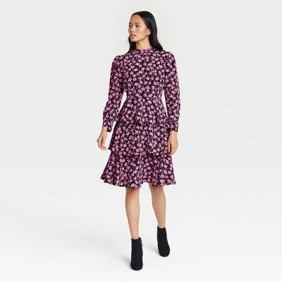 Women's Floral Print Puff Long Sleeve Dress - Who What Wear™ | Target