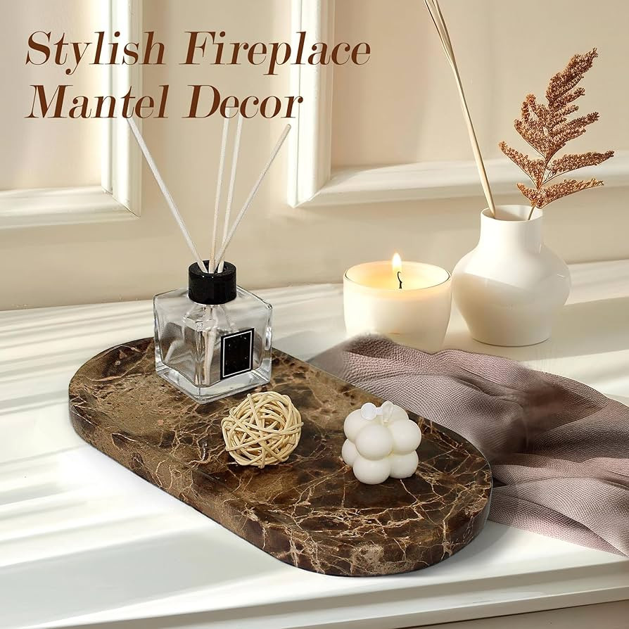 Genuine Real Natural Marble Tray for Bathroom, Luxury Dark Brown Stone Vanity Tray, Decorative Ov... | Amazon (US)