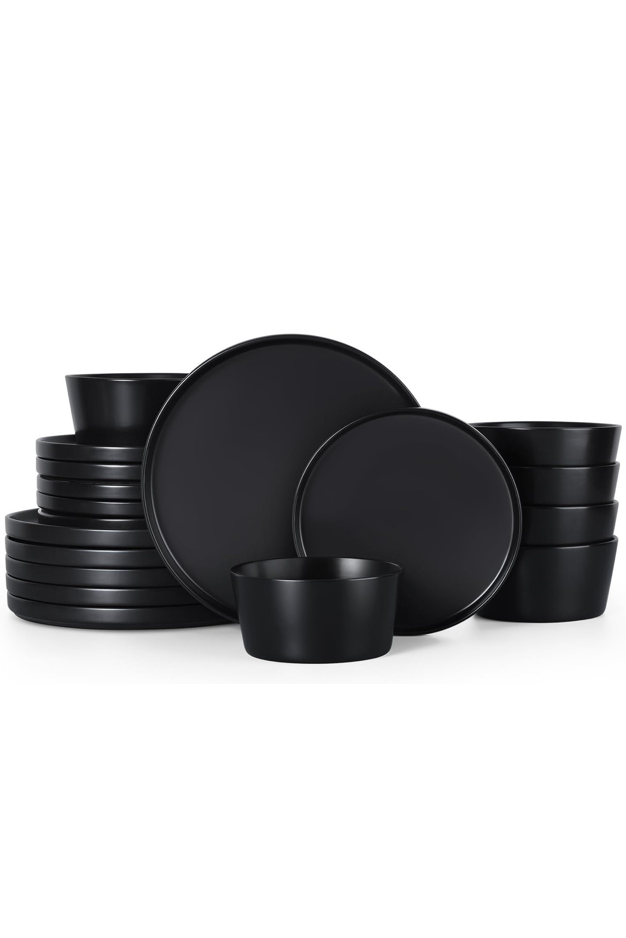 Matte Black 18 pieces Stoneware Dinnerware Set for 6 - microwave & dishwasher safe, chip resistant 

#LTKHome #LTKFindsUnder100 #LTKParties