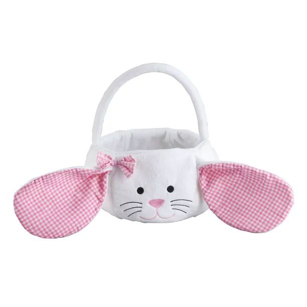 Kids Easter Basket, Plush White Bunny with Floppy Gingham Ears | Walmart (US)