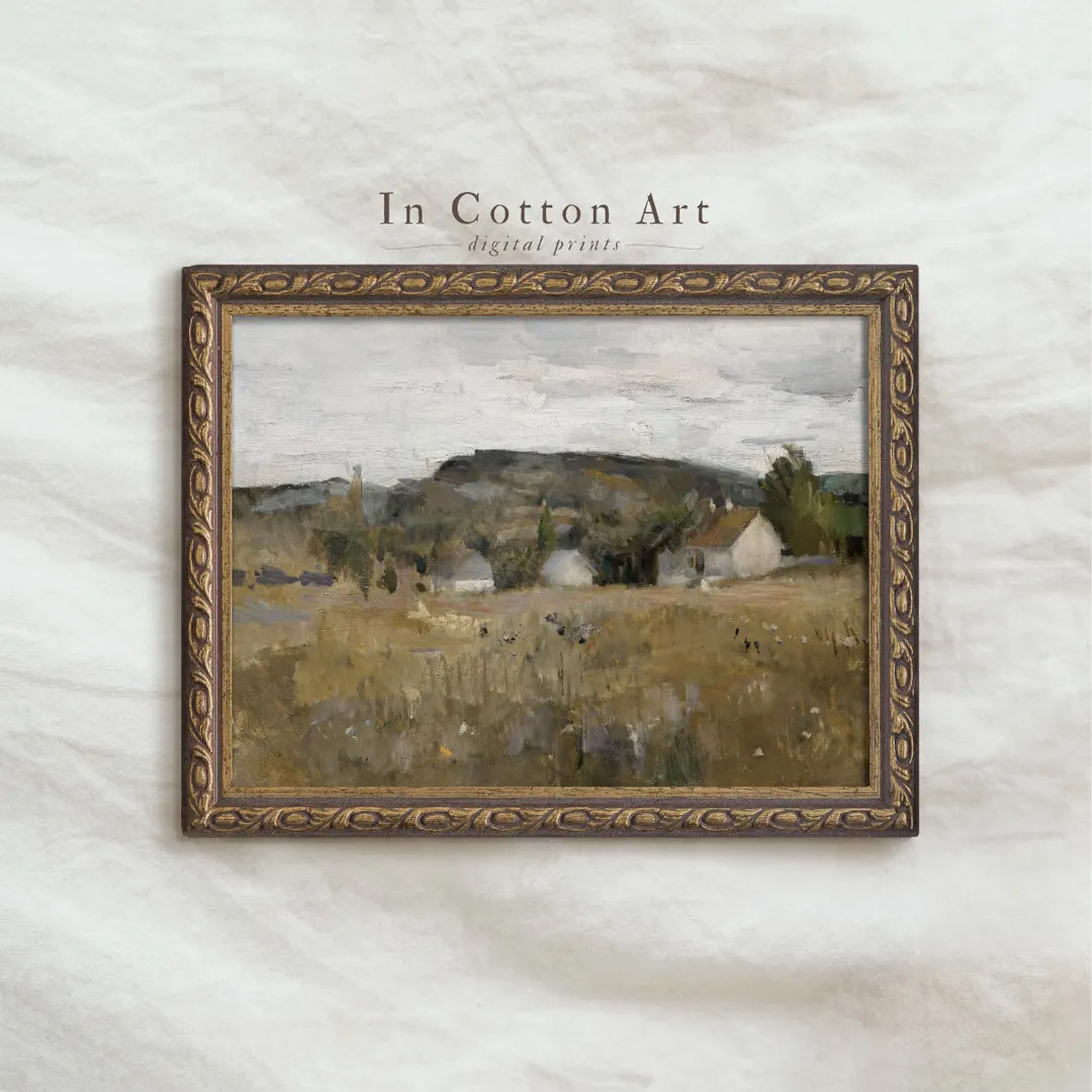 Vintage Spring Landscape Painting / Country Field PRINTABLE Digital Download / Rustic Meadow Prin... | Etsy (US)