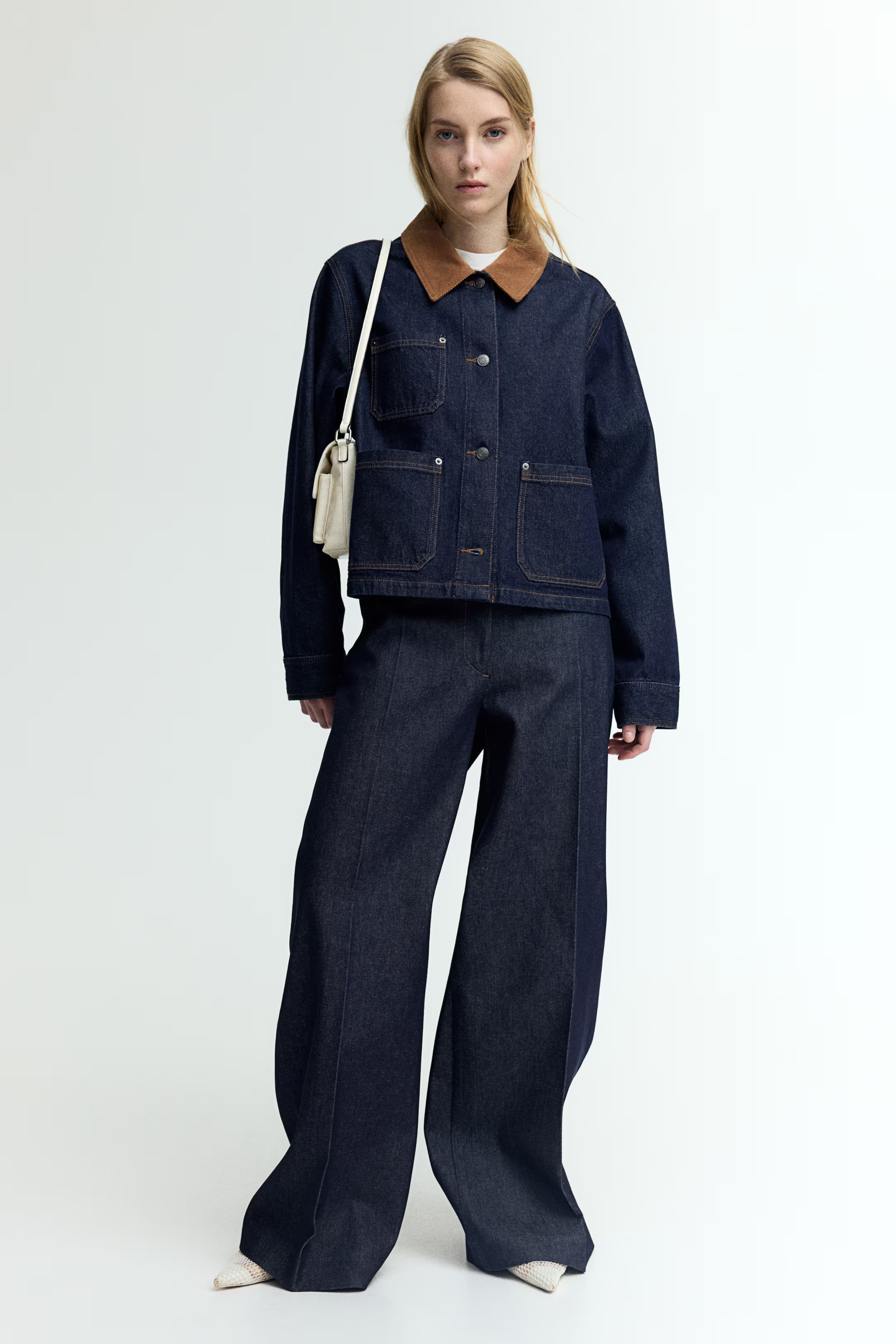 Corduroy-collar denim jacket - Dark denim blue - Ladies | H&M GB | H&M (UK, MY, IN, SG, PH, TW, HK)