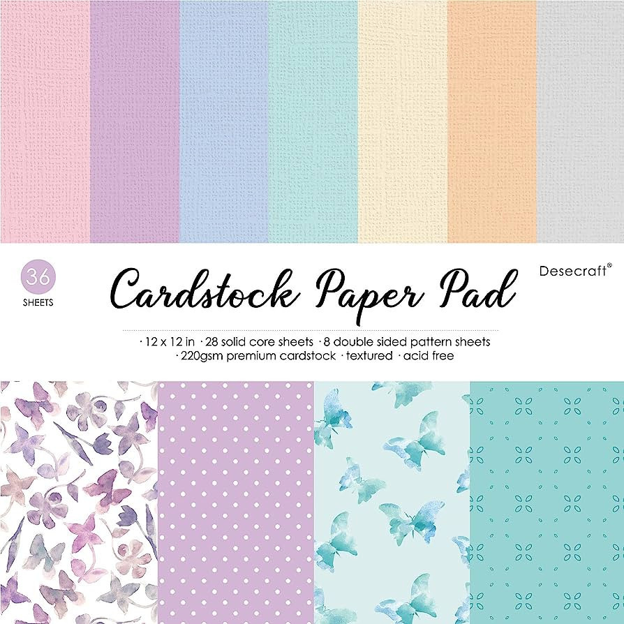 Textured 12x12 in Double Sided Solid Paper Pad Scrapbook Cardstock Decorative Paper - 36 Sheets 2... | Amazon (US)